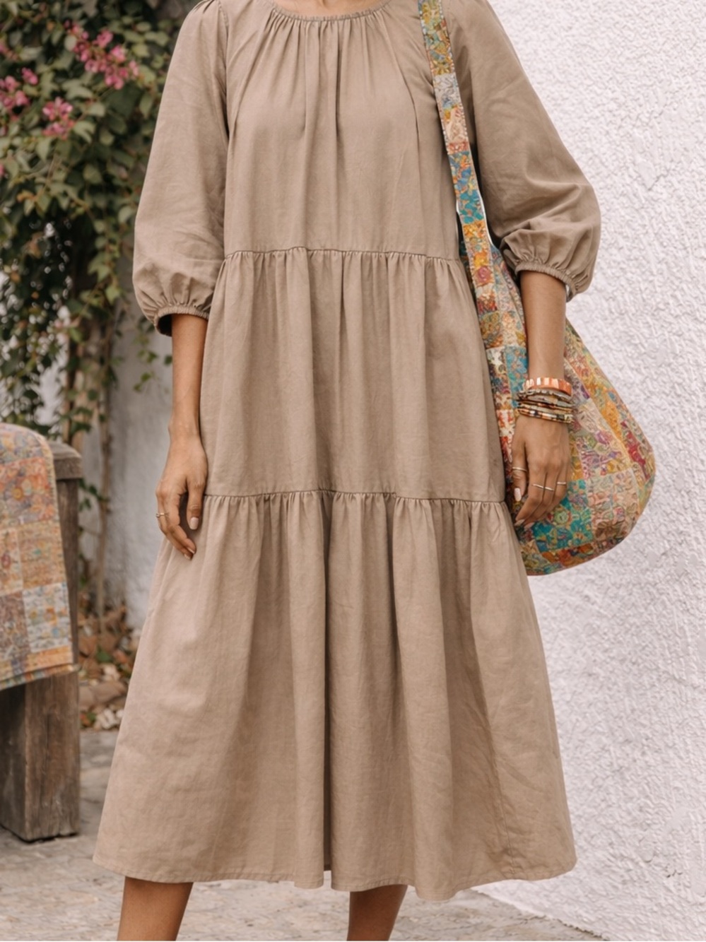 Zara Tiered Poplin Midi Dress | Blogger Favorite | Rich Taupe | Size Medium - Picture 13 of 14